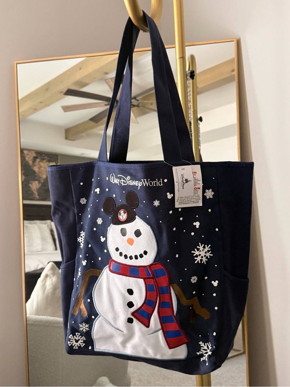 Disney Navy Snowman Tote with Red & Blue Scarf